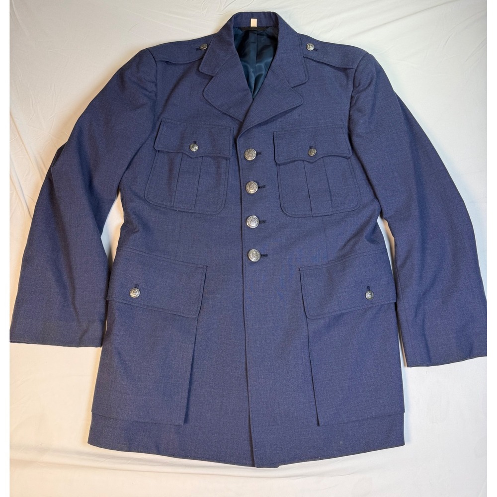 Vintage US Air Force Blue Service Dress Uniform Jacket Tunic 39R Silver Buttons